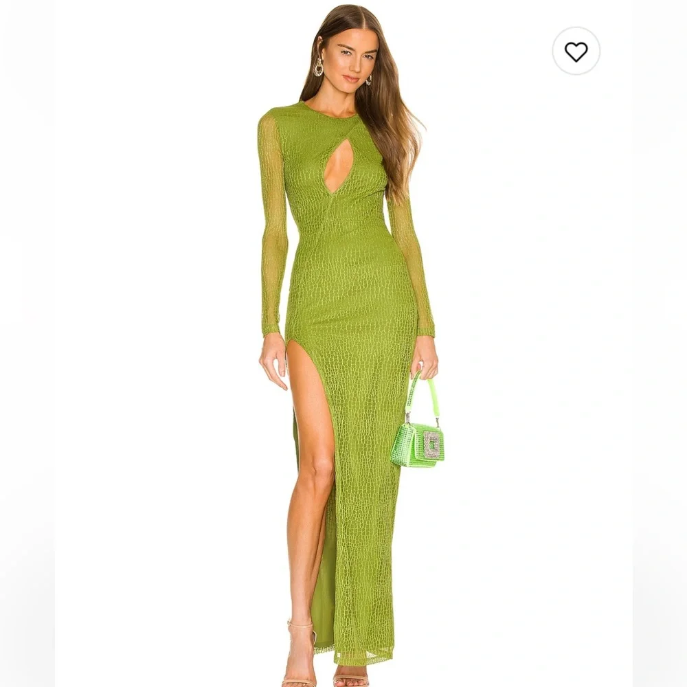 NWT Michael Costello Lauren Maxi Dress in Green Croc - Picture 1 of 2